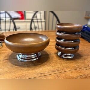 MCM Vintage Hellerware Warm Wooden Salad Bowl Set w/ Chrome Base